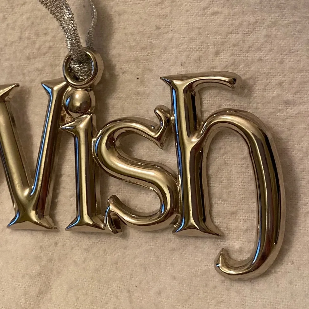 Silver 'Wish' Christmas tree Ornament with silver Ribbon